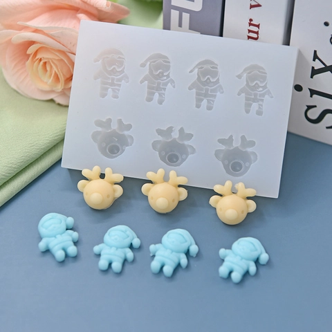 Christmas Silicone Mold Reindeer Snowman Tree Santa Claus Bell DIY Baking Fondant Resin Craft Tool Flexible Durable