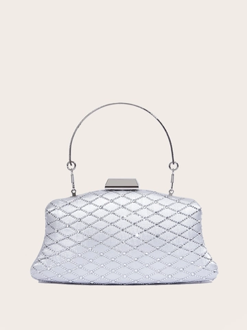 Luxus Polyester Strass Abendtasche Rautenmuster Metallring Griff Clutch Für Damen Bankett Party Hochzeit Abschlussball Handtasche