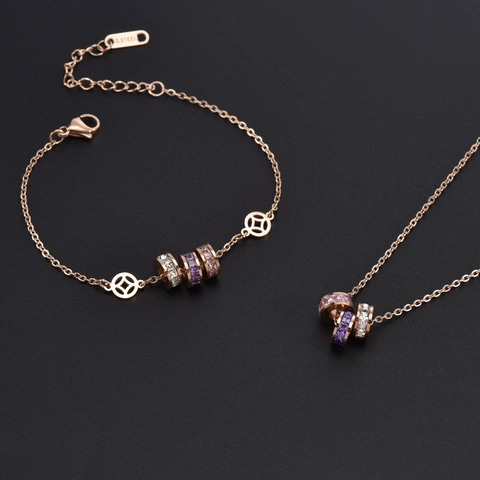 Gioielli Da Donna In Acciaio Al Titanio Con Zirconi Colorati Pendenti Cilindrici Tripla Fortuna Oro Rosa Argento