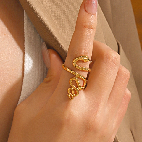 Retro Edelstahl Schlangenring Vergoldet Verstellbarer Offener Fingerring Mit Schuppentextur Für Damen Vintage Stil