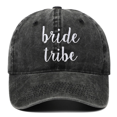 Washed Cotton Baseball Cap Distressed Retro Dad Hat With Bride Tribe Embroidery For Wedding Party Bridal Shower