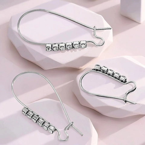 Stainless Steel Earring Hooks With Rhinestone Crystal DIY Jewelry Making Findings Ear Wires Geometric Elegant