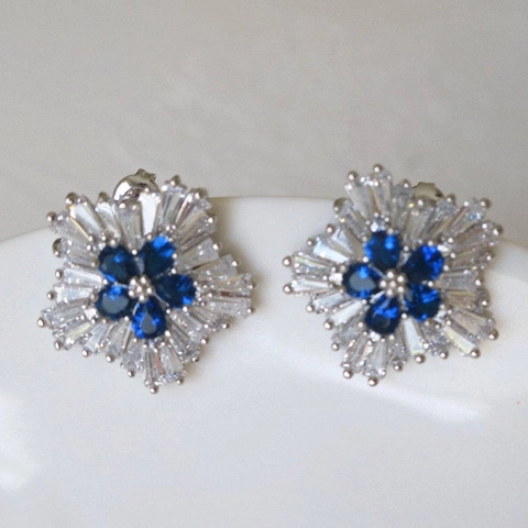 Blumen Ohrstecker Kupfer Mit Blauem Und Klarem Zirkonia Schneeflocke Luxus Schmuck Zubehör Für Damen