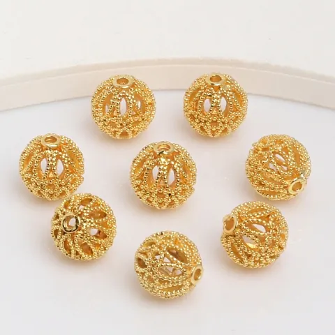 Cuentas Redondas Huecas De Cobre Filigrana Geométrica Espaciadores Sueltos Para Fabricación De Joyas DIY Pulsera Collar Accesorio