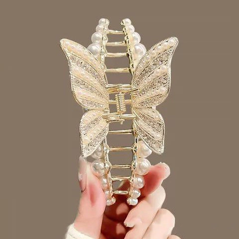 Molletta Per Capelli A Farfalla Con Perla Artificial Sintetica E Strass Lega Grande Pinza Per Capelli Accessorio Elegante Da Donna
