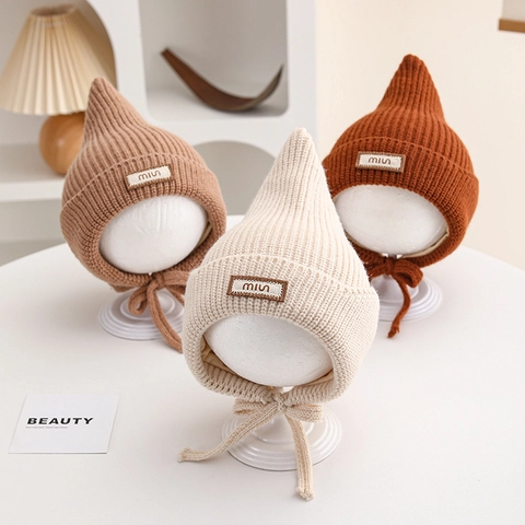 Baby Pointed Knit Hat Ear Protection Winter Warm Windproof Tie Beanie Elf Cap For Toddler Boys Girls Infant Soft