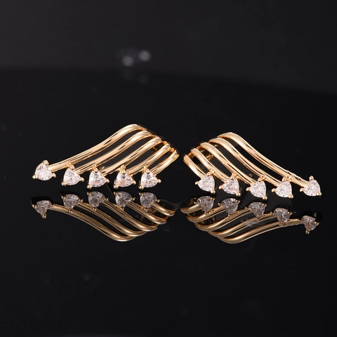 Angel Wing Stud Earrings Copper 18K Gold Plated Heart Cut Zircon Elegant Fashion Jewelry For Women