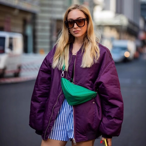 Women Oversized Bomber Jacket Polyester Zip Up Ribbed Trim Flap Pockets Loose Fit Flight Coat Casual Solid Color