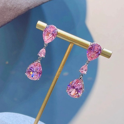 Layered Teardrop Dangle Earrings Colorful Cubic Zirconia Copper Silver Plated Elegant Fashion Jewelry Women