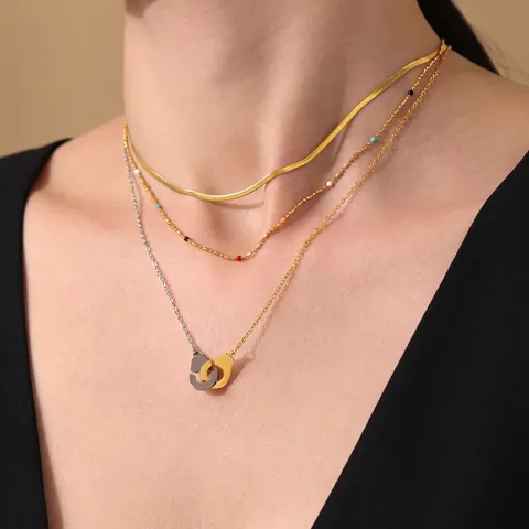Handcuff Pendant Necklace Stainless Steel 18K Gold Plated Two-Tone Clavicle Chain Layered Jewelry For Women Niche Design