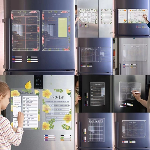 Magnetic Dry Erase Board Acrylic Monthly Calendar Weekly Planner For Refrigerator Fridge Modern Reusable Whiteboard