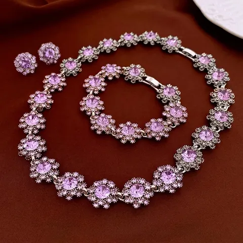 Joyas Florales Collar Pulsera Pendientes Rhinestone Púrpura Aleación Flor Vintage Elegante Lujo Para Mujeres