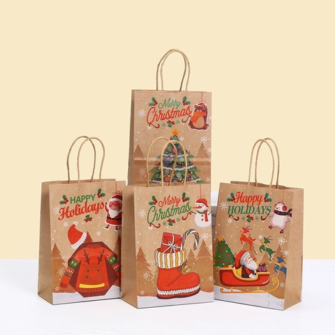 Sacchetti Regalo Di Natale In Carta Kraft Con Manici Per Caramelle E Confezioni Festive Decorazioni Natalizie