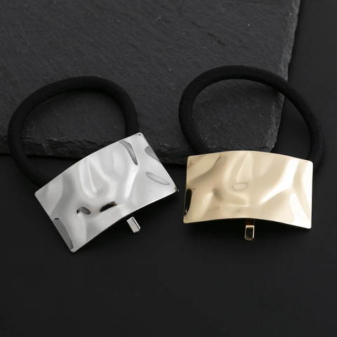 Elastico per Capelli in Lega Martellata Rettangolare Minimalista Supporto per Coda di Cavallo Metallico per Donna Accessori