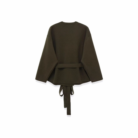 Women Knitted Cardigan Crew Neck Button Down Short Sweater Coat With Belt Solid Color Long Sleeve Elegant Tops