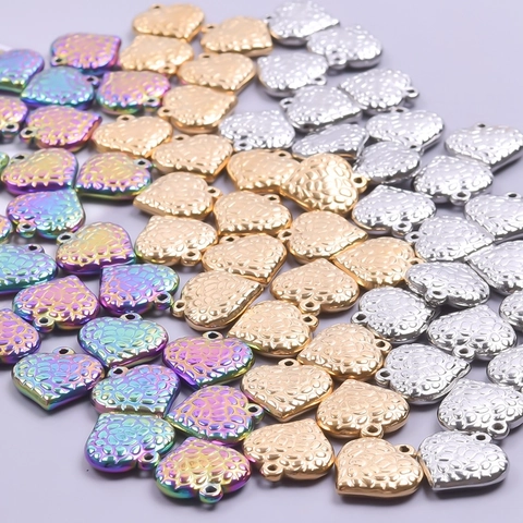 Edelstahl Herz Anhänger Halskette Kiesel Textur Irisierend Gold Silber Herz Anhänger Für Damen Mode Schmuck Zubehör
