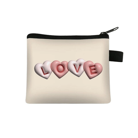 Χαριτωμένο Μίνι Πορτοφόλι Κερμάτων 3D Puff Floral Bunny Heart Print Zipper Canvas Pouch Φορητή Μικρή Τσάντα Για Μαθητές