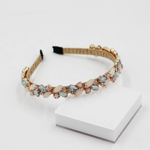 Rhinestone Headband Colorful Artificial Crystal Gold Alloy Narrow Hair Hoop For Women Party Elegant Hair Accessory