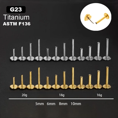 Postes De Piercing De Titanio G23 ASTM F136 Bases De Aretes De Labret De Empuje Sin Rosca Forma T Parte Posterior Plana Joyería