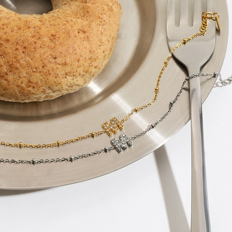 Bracciale Con Ciondolo Lettera M In Acciaio Inossidabile Intarsiato Con Zircone Catena Regolabile Gioielli Da Donna