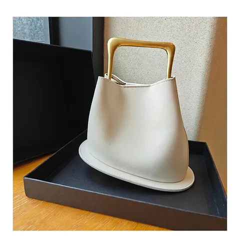 Borsa A Secchiello In Vera Pelle Da Donna Con Manico In Metallo Dorato Borsa A Mano Vintage Minimalista Borsa A Tracolla