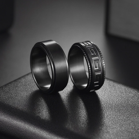 Drehbarer Edelstahl Spinner Ring Matte Frostierte Oberfläche Griechischer Mäander Muster Stressabbau Herren Damen Mode Schmuck Ring