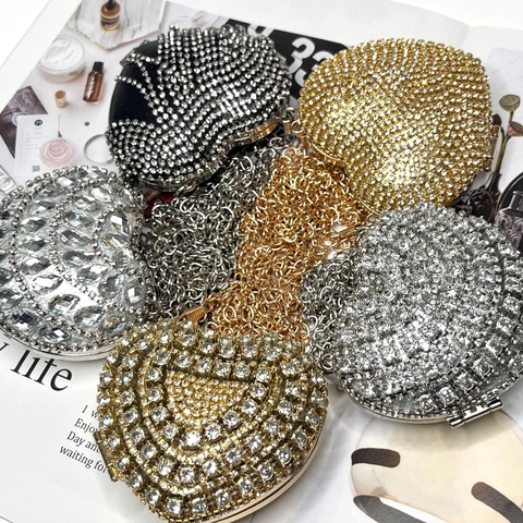 Heart Shaped Evening Bag Rhinestone Crystal Crossbody Handbag With Chain Strap For Women Party Wedding Shiny Luxury Tassel Clutch