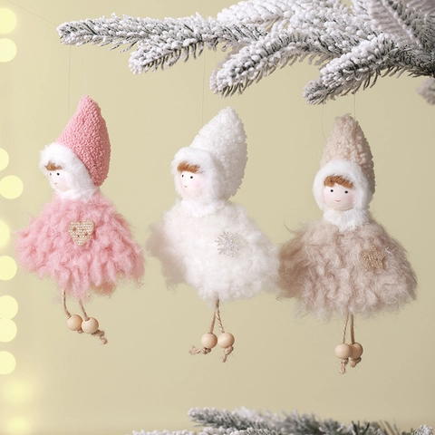 Ciondoli Bambola Angelo Di Natale Peluche Tessuto Legno Ornamenti Appesi Per Decorazione Albero Di Natale Fata Elfo