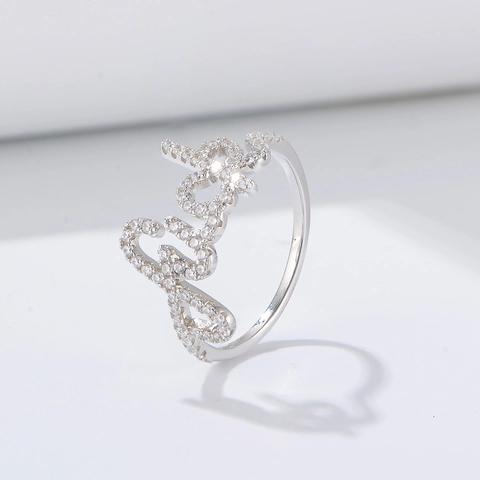 Cursive Letter Ring 925 Sterling Silver With Micro Pave Cubic Zirconia Chic Elegant Initial Jewelry For Women