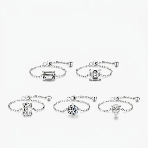 Anello A Catena Regolabile In Argento Sterling 925 Per Donna Zirconia Cubica Tondo Rettangolo Ovale Quadrato Pera
