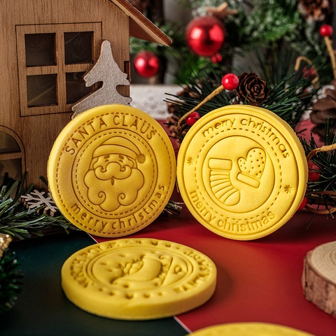 Moldes Galletas Navidad 3D Plástico PLA Sellos Galletas Grabados Papá Noel Reno Copo Nieve Para Decoración Repostería
