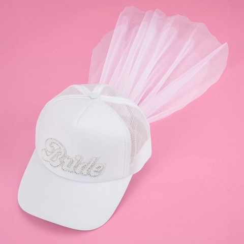 Weiße Hochzeit Baseballkappe Mit Schleier Strass Bride Buchstabe Mode Junggesellinnenabschied Bridal Shower Zubehör
