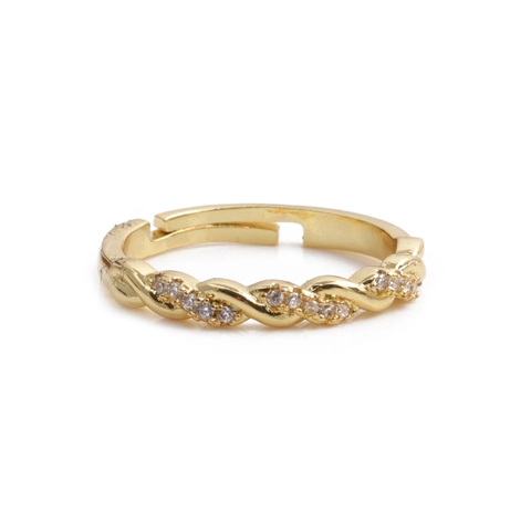 Gestreifter Seil Ring Offen Kupfer 18K Vergoldet Mikro Zirkonia Geometrisch Verstellbarer Fingerschmuck Damen