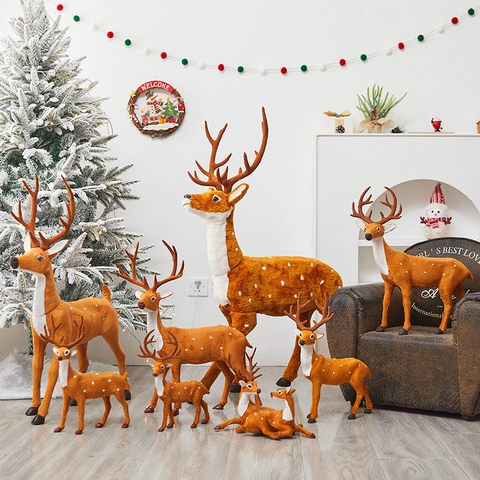 Christmas Reindeer Decoration Simulated Plush Realistic Elk Deer Figurine For Holiday Home Window Display Multi Posture