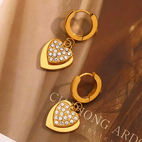 Heart Hoop Earrings Stainless Steel 18K Gold Plated Cubic Zirconia Double Layer Love Shape Versatile Jewelry For Women