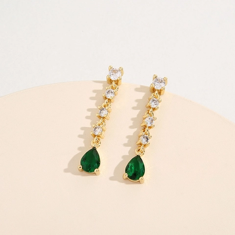 Orecchini Pendenti Eleganti Con Zirconia Goccia Verde Rame Placcato Oro Per Donna Matrimonio Festa Moda