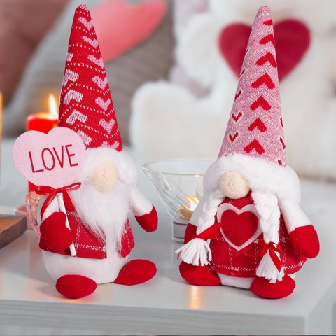Decorazioni in Peluche per Gnomi di San Valentino per Coppie Cuore d'Amore Bambola Senza Volto Ornamenti Decorazioni per Scrivania Regalo Romantico