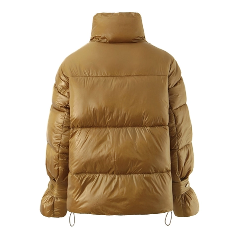 Frauen Glänzende Daunenjacke Stehkragen Doppelreißverschluss Kurze Glänzende Metallische Brotmantel Mode Winter Oberbekleidung