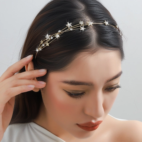 Elegant Rhinestone Star Leaf Headband Metal Hair Band For Women Wedding Party Hair Accessories