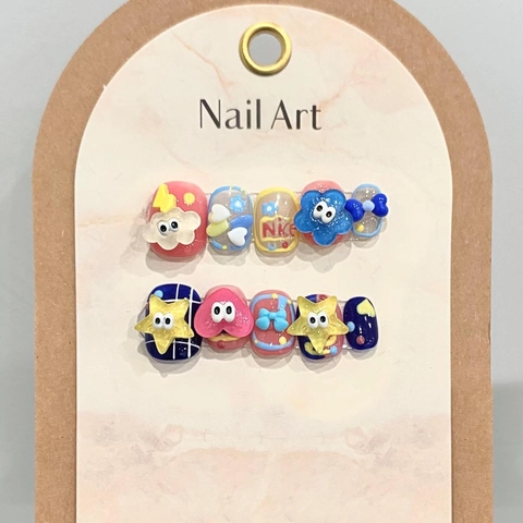 3D Cartoon Handmade Press On Nails Reusable Colorful Resin Short Round Artificial Nails Sweet Cute Style