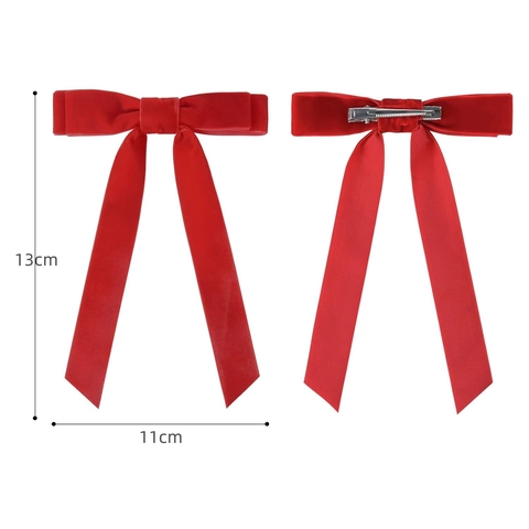 Double Layer Velvet Bow Hair Clips With Long Streamers Sparkling Sequin Alligator Clip Hairpins For Girls Princess Party