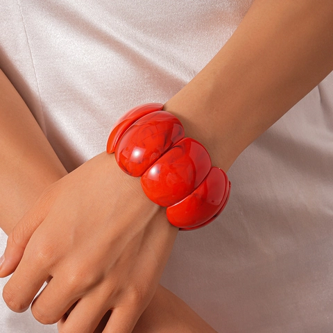 Bracelet Élastique Large En Résine Acrylique Texture Marbrée Géométrique Style Exagéré Bijoux Rétro Pour Femmes Mode