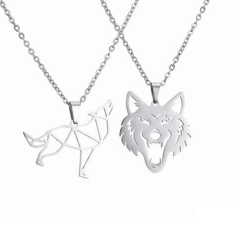 Collana Con Pendente Animale In Acciaio Inossidabile Origami Geometrico Lupo Scorpione Camaleonte Per Uomo Donna