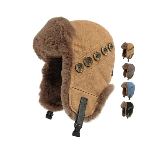 Colbacco Vintage Fodera In Pelliccia Sintetica Inverno Caldo Antivento Aviatore Con Paraorecchie Fibbia Regolabile Unisex