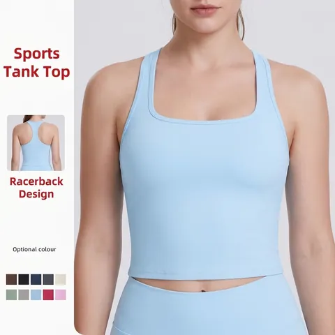 Women Racerback Sports Tank Top Quick Dry Slim Fit Yoga Gym Athletic Sleeveless Solid Color Nylon Spandex Athletic Wear
