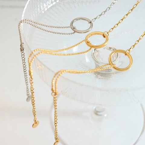 Asymmetric Link Chain Bracelet Stainless Steel Minimalist Circle Ring Charm Fashion Jewelry Adjustable Gold Plated For Women