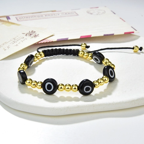Bracciale Intrecciato Occhio del Diavolo in Grani di Rame Regolabile Fatto a Mano Portafortuna Turco Gioielli di Moda per Uomo Donna Regalo