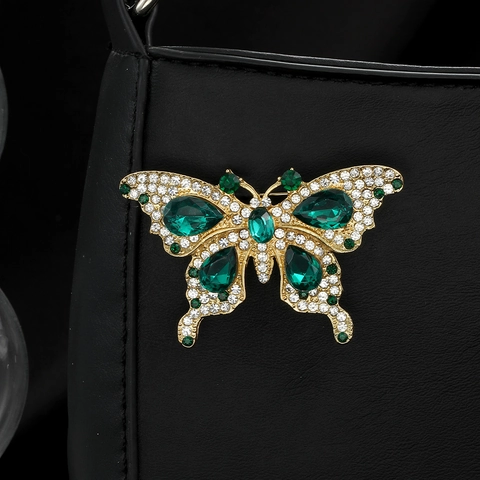 Spilla A Farfalla Lega Strass Verde Smeraldo Vintage Lusso Pin Per Abito Gioielli Per Donna