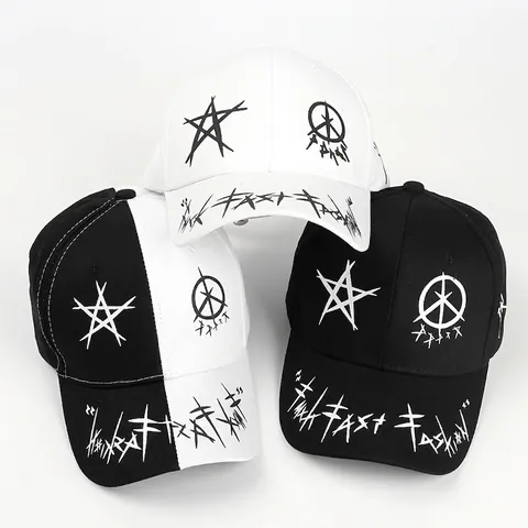 Cappello Da Baseball Cotone Graffiti Stampa Stella Streetwear Regolabile Visiera Curva Cappello Unisex