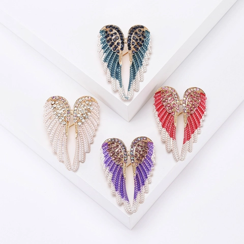 Angel Wings Brooch Pin Alloy Enamel Rhinestone Sparkling Fashion Jewelry Apparel Accessory For Women Elegant Gift